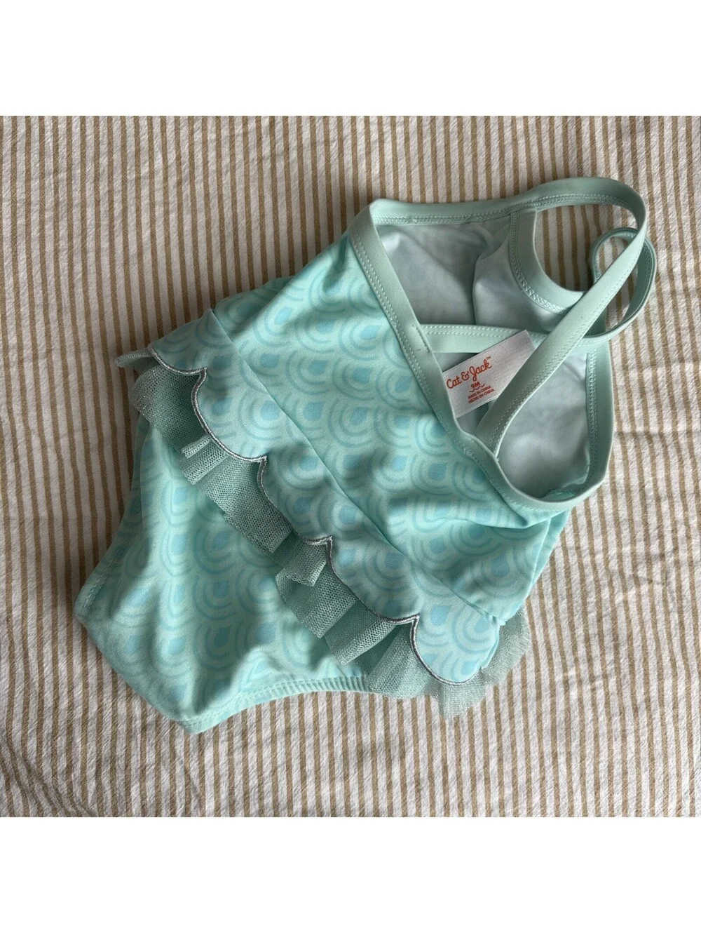 Cat & Jack Turquoise Mermaid Sparkle One-piece Bottom Enclosure Swimsuit, 6-9M